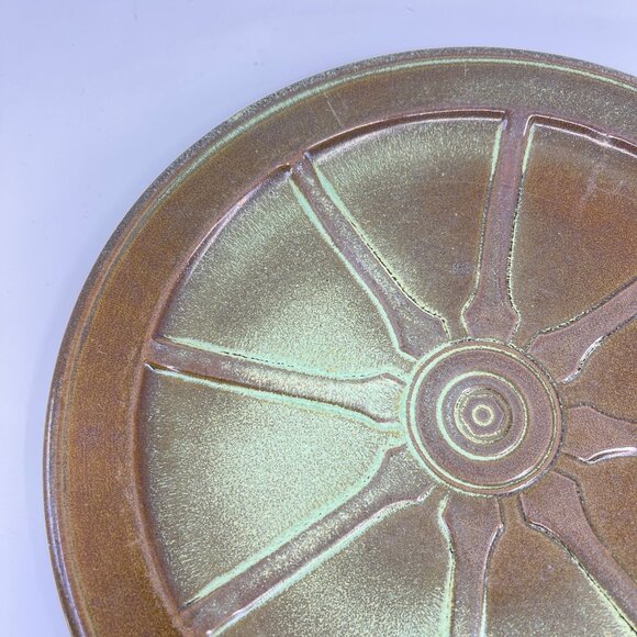 vintage frankoma pottery wagon wheel dinner plate prairie green glaze 10 1/2 194 - Picture 3 of 4